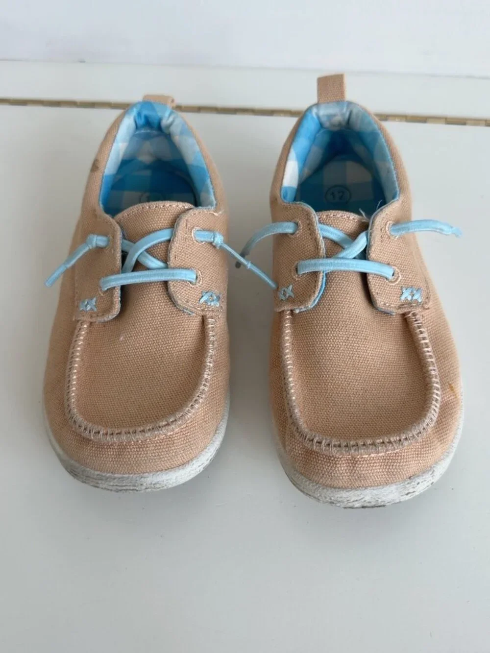 Cat & Jack Kids Canvas Boat Shoes Tan Blue Size 12